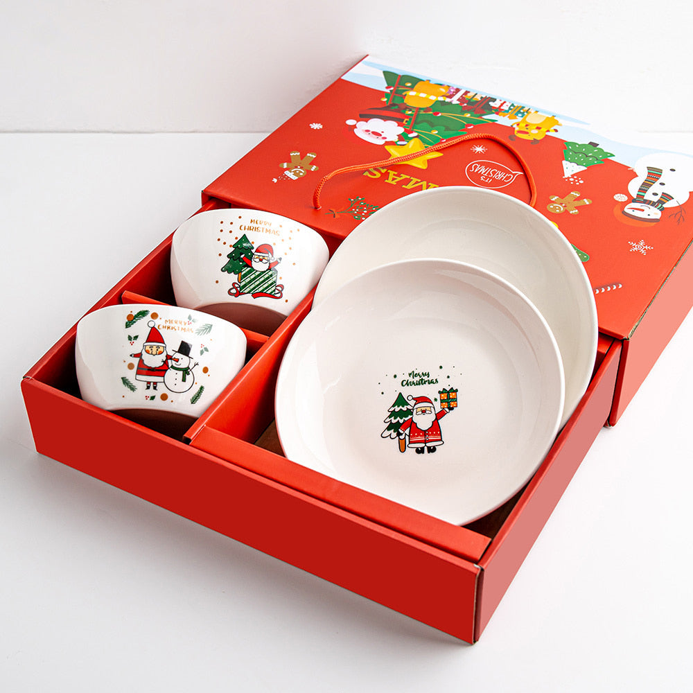 Weihnachtliches Keramik-Geschirrset in Geschenkbox – 4-teilig