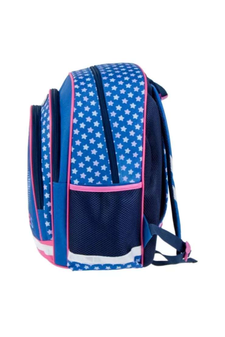 Schulrucksack „Good Vibes“ Blau/Rosa mit Hundemotiv