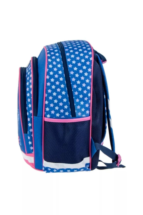 Schulrucksack „Good Vibes“ Blau/Rosa mit Hundemotiv